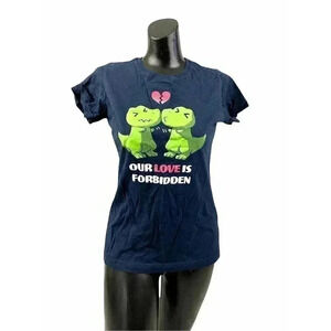 Dinosaur Love T Shirt Short Sleeve MEDIUM Tee Turtle Women's Dark Blue